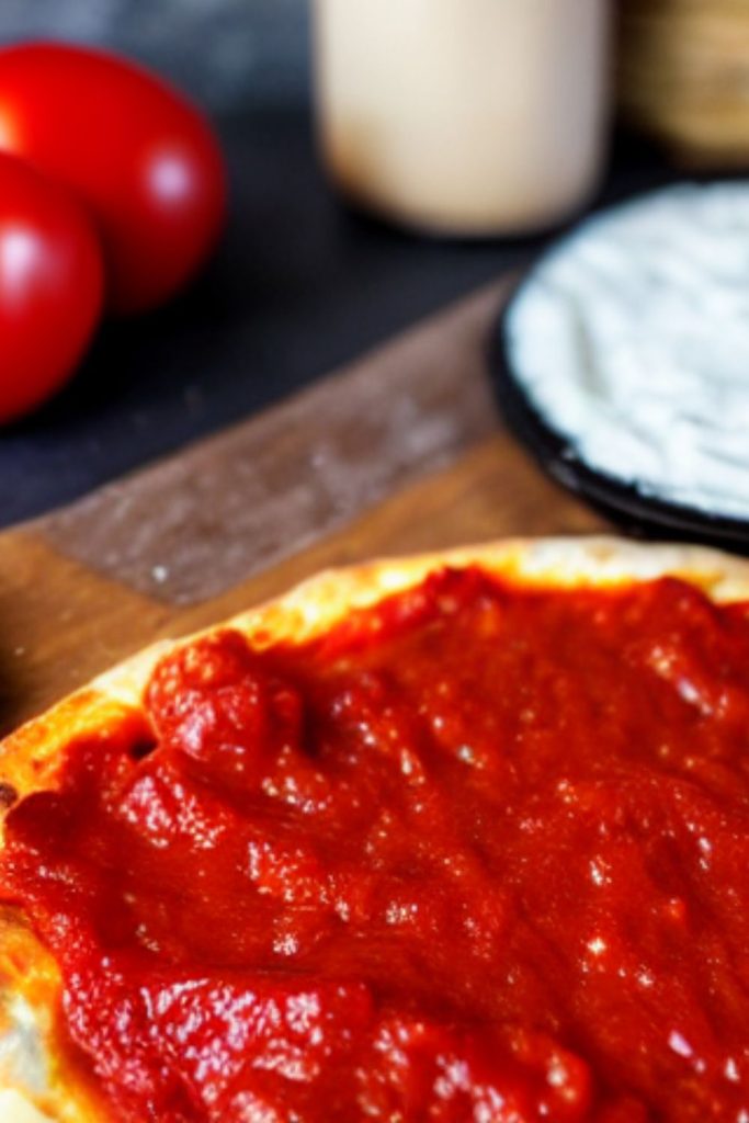 homemade marinara sauce spread over pizza crust