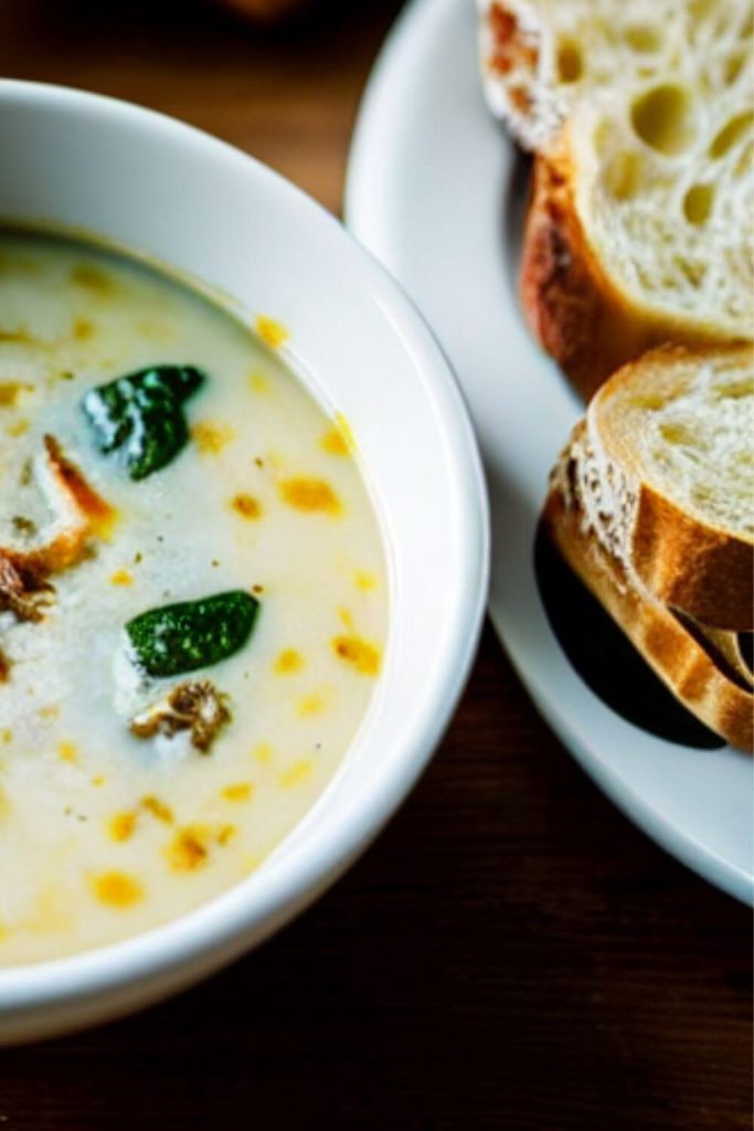 white bowl with Tuscan soup and bread