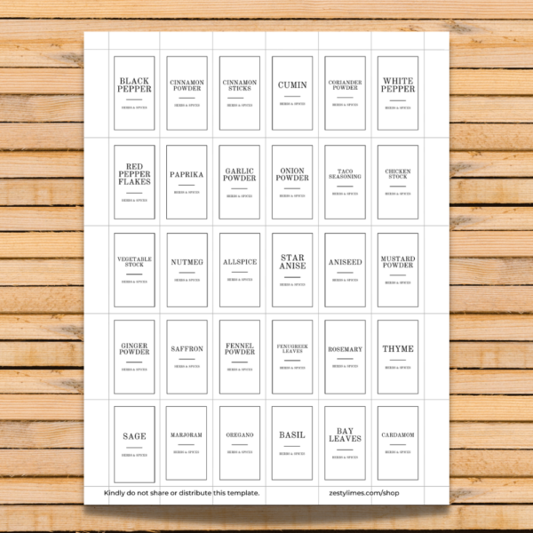 ZL Herbs & Spices Labels - 8.5 x 11 solo