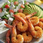 crumbed shrimp scampi with greek salad