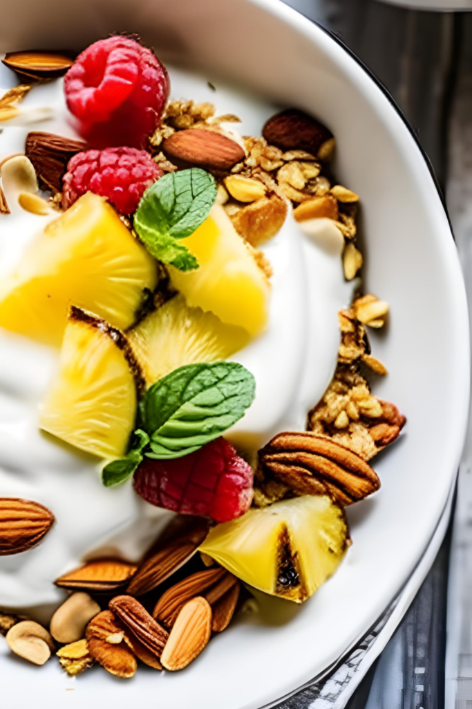 Summer breakfast bowl with nuts