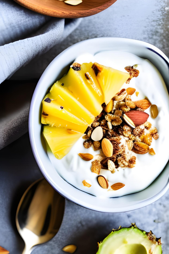 Yogurt bowl with nuts and fruits